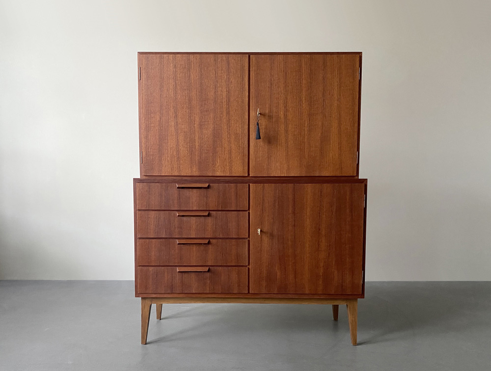 Teak Sideboard mit Aufsatzmodul, 50er Jahre