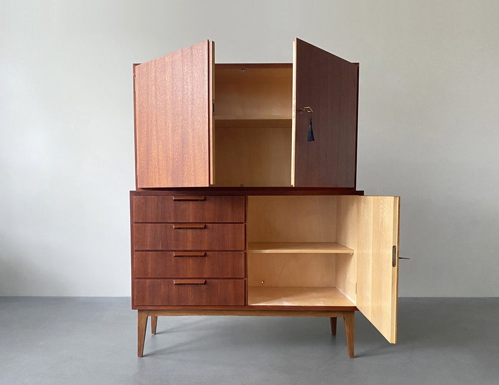 Teak Sideboard mit Aufsatzmodul, 50er Jahre